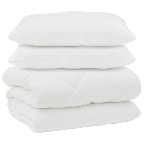 Duntäcke med Kuddar 3 pcs Vit Mikrofiber och Dunfjäder