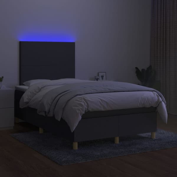 Ramsäng med madrass & LED mörkgrå 120x200 cm tyg
