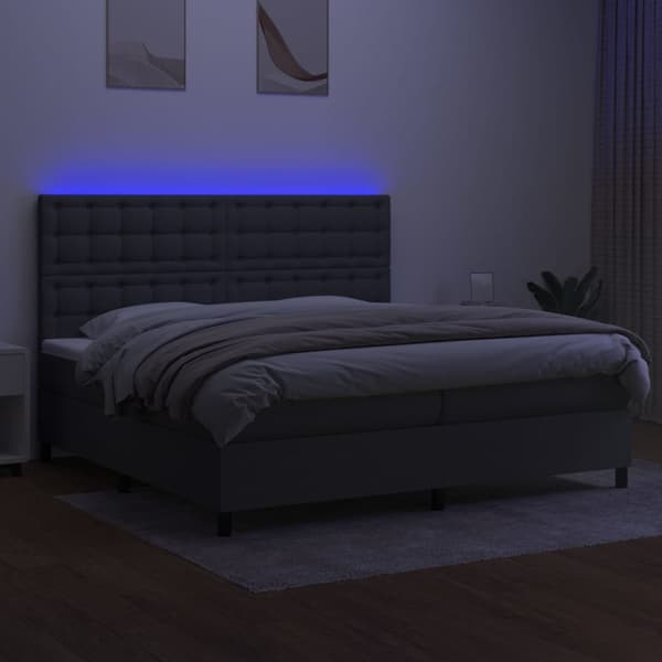 Ramsäng med madrass & LED mörkgrå 200x200 cm tyg