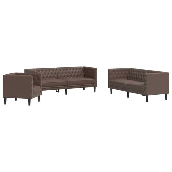 Soffgrupp chesterfield 3 delar brun konstläder