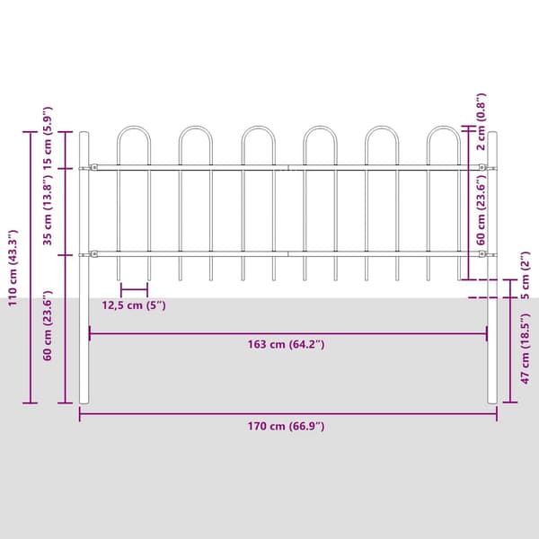 Trädgårdsstängsel 6 pcs Grå 10,2 x 0,6 m Pulverlackerad stål