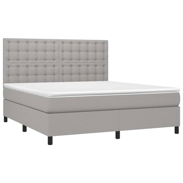 Ramsäng med madrass & LED ljusgrå 160x200 cm tyg