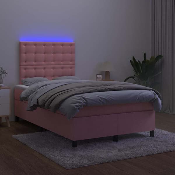 Ramsäng med madrass & LED rosa 120x190 cm sammet