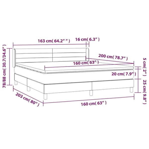 Ramsäng med madrass ljusgrå 160x200 cm sammet