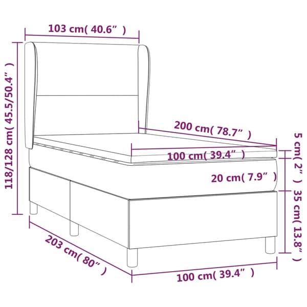 Ramsäng med madrass & LED mörkgrå 100x200 cm tyg