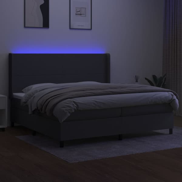 Ramsäng med madrass & LED grå 200x200 cm tyg