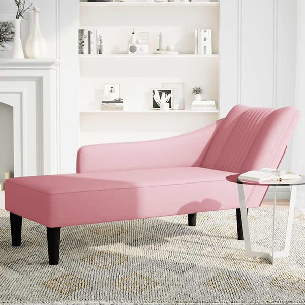 Schäslong med höger armstöd rosa sammet