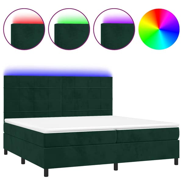 Ramsäng med madrass & LED mörkgrön 200x200 cm sammet