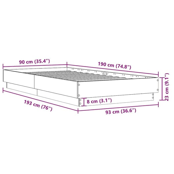 Sängram betonggrå 90x190 cm konstruerad trä