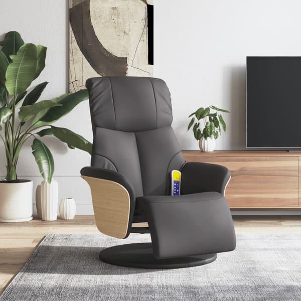 Massagefåtölj med fotstöd grå konstläder