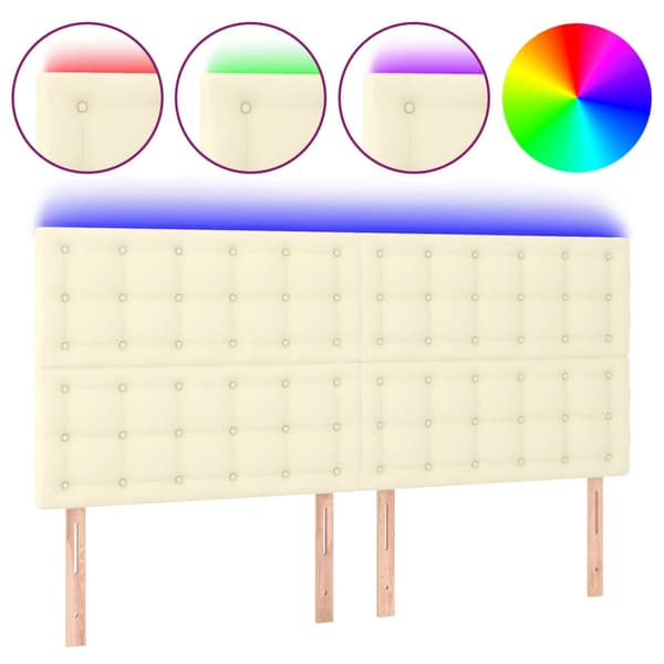Sänggavel LED gräddvit 200x5x118/128 cm konstläder