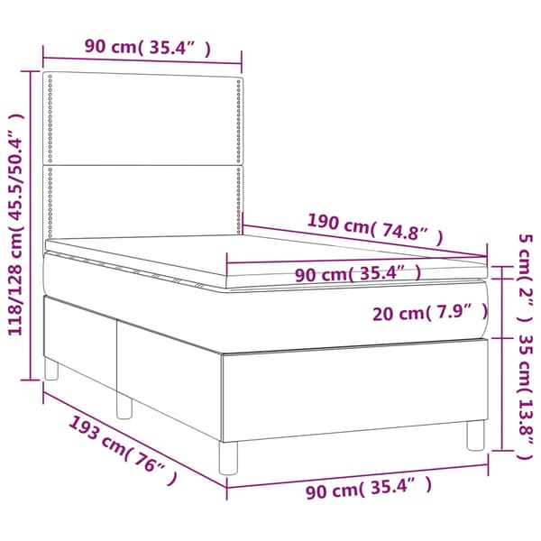 Ramsäng med madrass mörkgrå 90x190 cm sammet