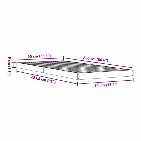 Sängram Vit 90 x 220 cm Massiv furu
