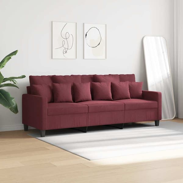3-sitssoffa vinröd 180 cm tyg