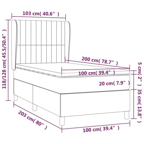 Ramsäng med madrass ljusgrå 100x200 cm sammet