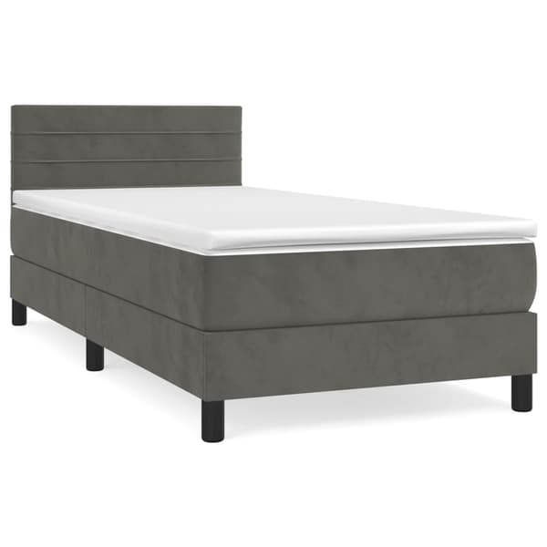 Ramsäng med madrass mörkgrå 90x190 cm sammet