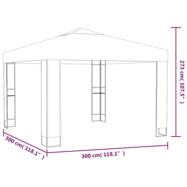 Paviljong med dubbeltak 3x3 m vit