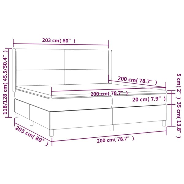Ramsäng med madrass & LED mörkgrå 200x200 cm sammet