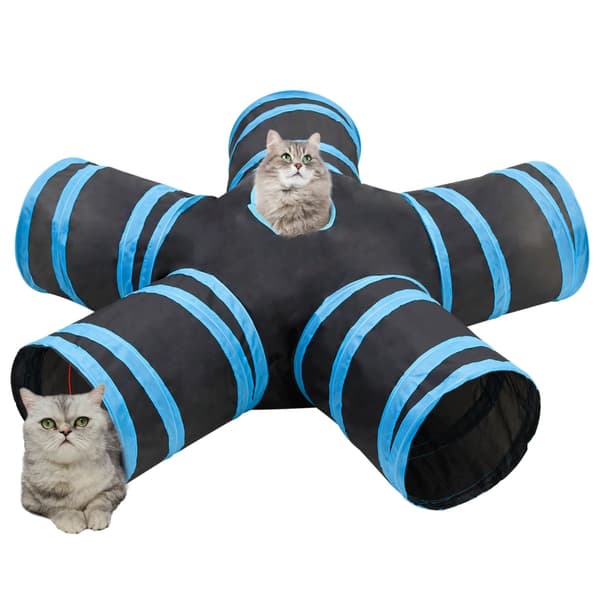 5-vägs kattunnel svart och blå 25 cm polyester