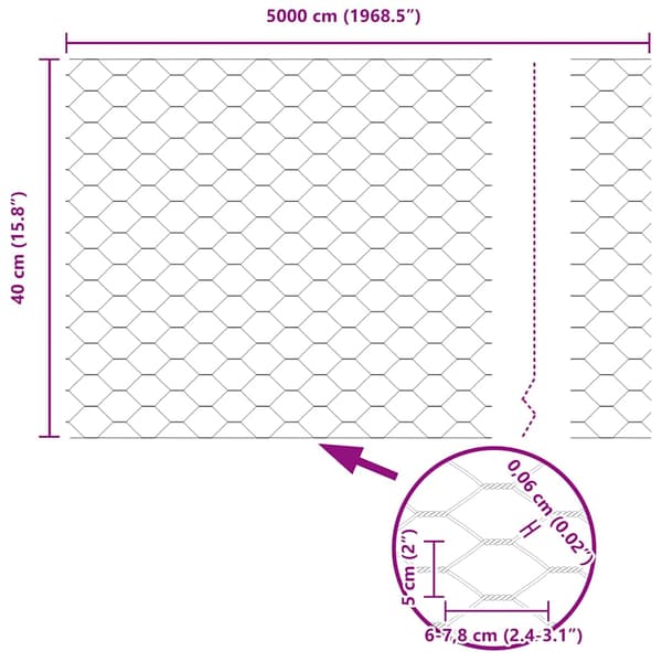 Hexagonstängsel Silver 0,4 x 50 m Galvaniserat stål