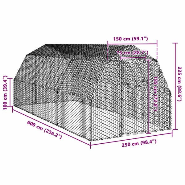 Hönsgård 2,5x6x2,25 m galvaniserat stål
