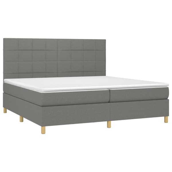 Ramsäng med madrass & LED mörkgrå 200x200 cm tyg