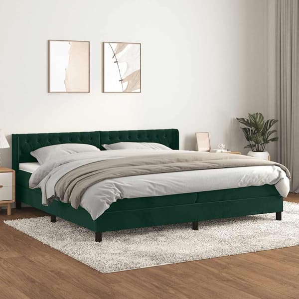 Ramsäng med madrass mörkgrön 200x200 cm sammet