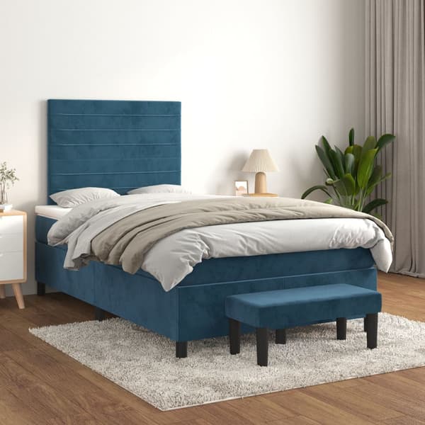 Ramsäng med madrass mörkblå 120x190 cm sammet