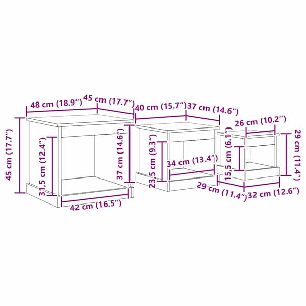 Kaffeebord 3 pcs Gammalt trä Konstruerat trä