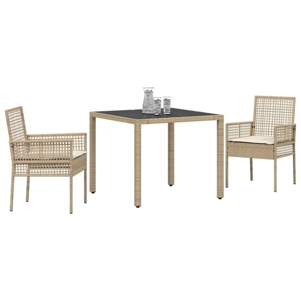Trädgårdsmöbelset 3 pcs Beige konstrotting