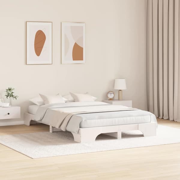 Sängram Vit 140 x 190 cm Massiv furu