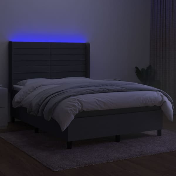Ramsäng med madrass & LED mörkgrå 140x200 cm tyg
