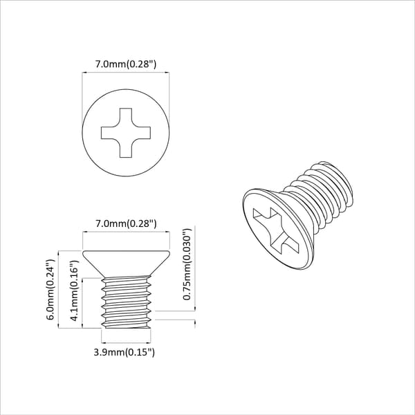 Försänkta huvudsättningar 2 pcs Silver M4 x 6 mm Stål