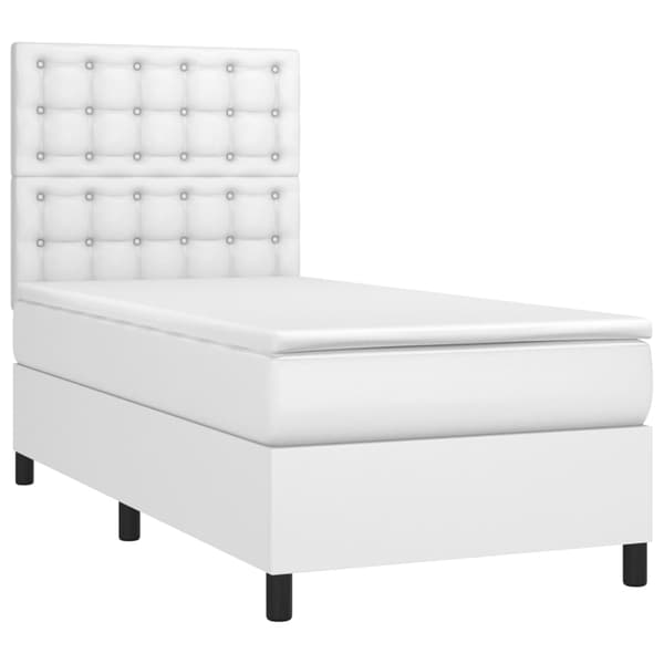Ramsäng med madrass & LED vit 90x190 cm konstläder
