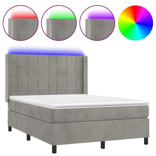 Ramsäng med madrass & LED ljusgrå 140x200 cm sammet
