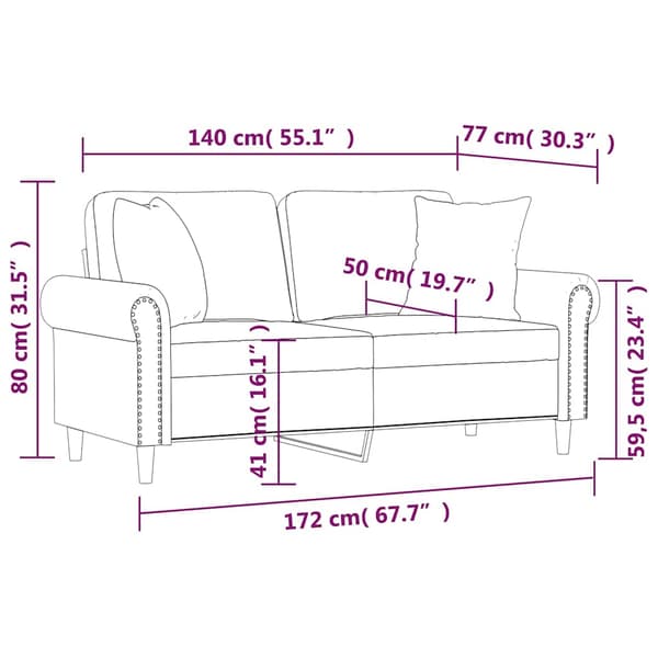 2-sitssoffa med prydnadskuddar vinröd 140 cm sammet