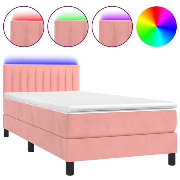 Ramsäng med madrass & LED rosa 90x190 cm sammet
