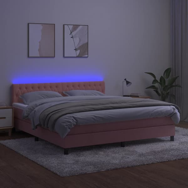 Ramsäng med madrass & LED rosa 180x200 cm sammet