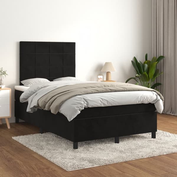 Ramsäng med madrass svart 120x190 cm sammet