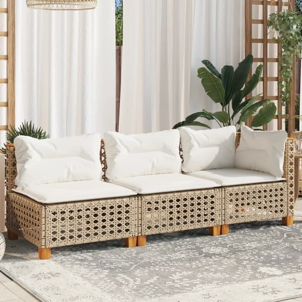Trädgårdssoffa 3-sits med dynor konstrotting beige