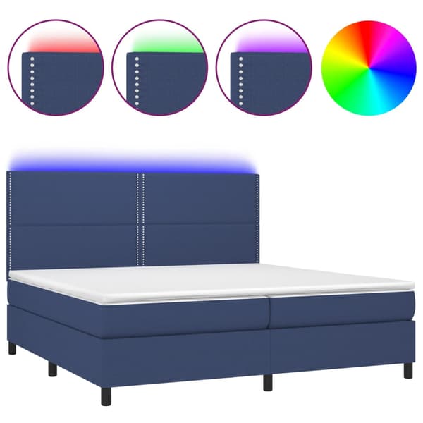 Ramsäng med madrass & LED blå 200x200 cm tyg