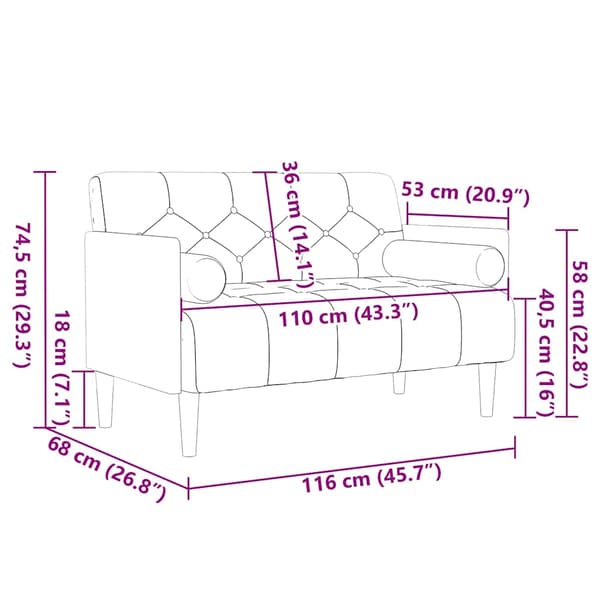 Loveseat soffa med dynor brun 110 cm sammet