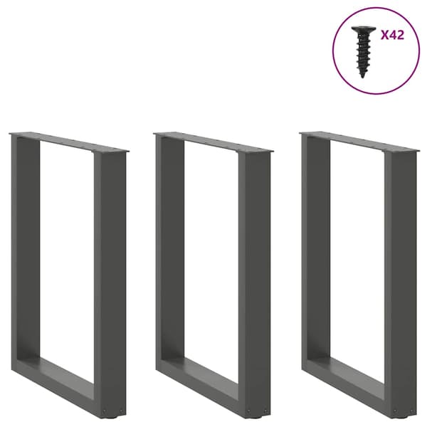 Matbordsben U-formade 3 st antracit 70x(72-73) cm stål