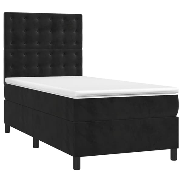 Ramsäng med madrass & LED svart 90x190 cm sammet