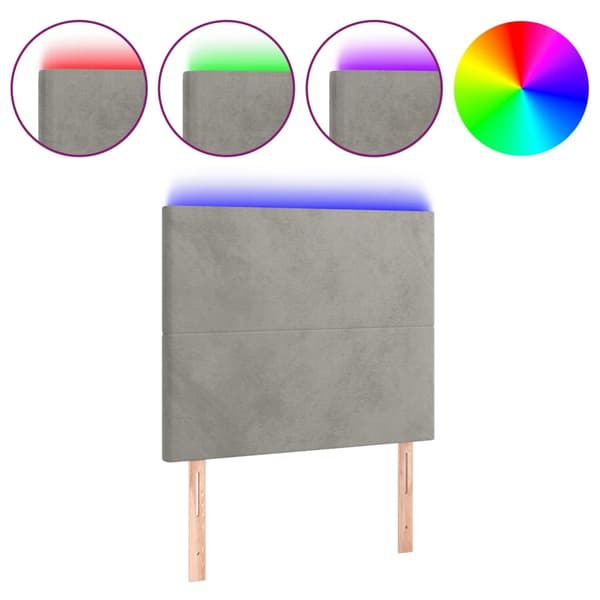Sänggavel LED ljusgrå 80x5x118/128 cm sammet