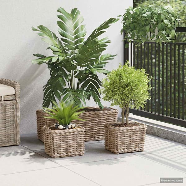 Planteringskorg med lagring 3 pcs Grå Kubu Rattan