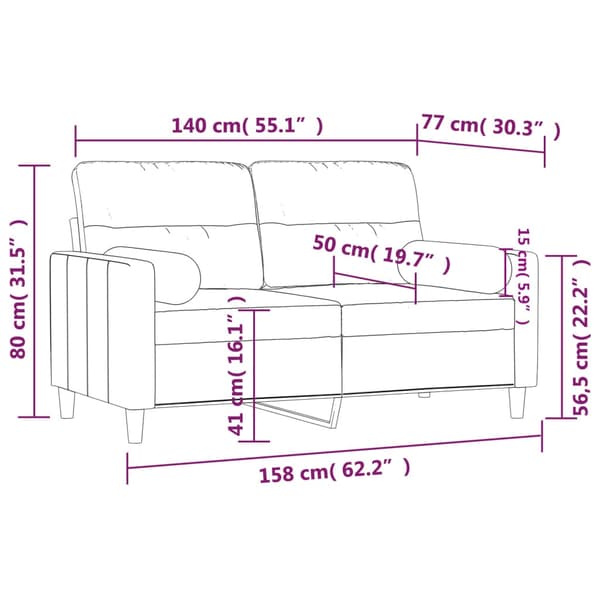 2-sits soffa med prydnadskuddar ljusgul 140 cm tyg