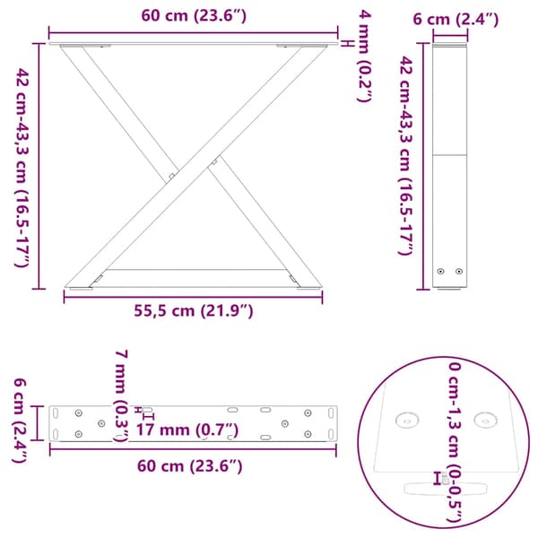 Soffbordsben 2 st antracit 60x(42-43,3) cm stål