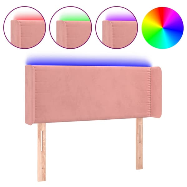 Sänggavel LED rosa 103x16x78/88 cm sammet