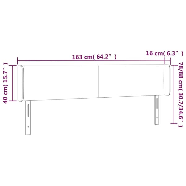 Sänggavel LED mörkgrå 163x16x78/88 cm sammet